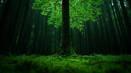 Fototapeta premium A tree in the middle of a lush green forest