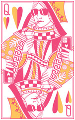 Tropical Court Playing Cards - Queen Card Pink