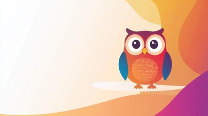 Fototapeta premium Red cartoon owl mascot sits on a warm orange background for educational materials.