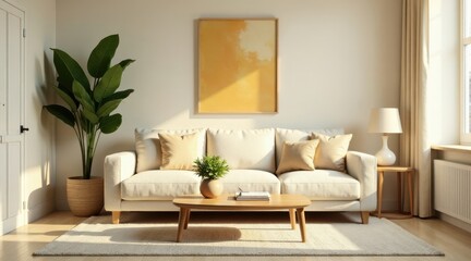 Serene Living Room Interior Design with Natural Light and Neutral Color Palette