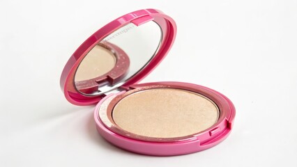 Pink Compact Powder with Mirror on White Background