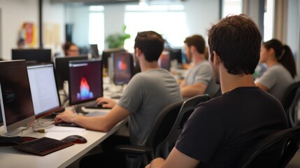 People working in a modern Office space