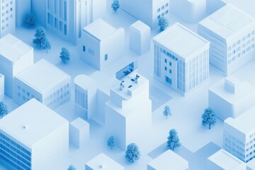 isometric city model in blue