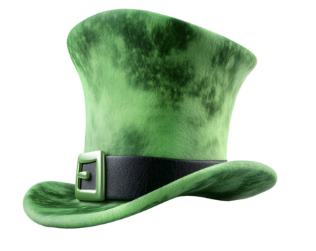 A green hat with a green band and a green shamrock on it