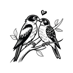 Sticker Of Black And White Cute Love Birds