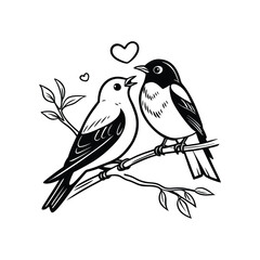 Sticker Of Black And White Cute Love Birds