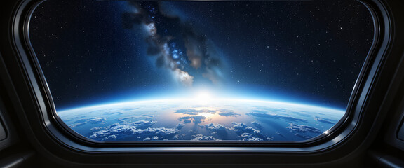 Stunning view of Earth from spacecraft window, cosmic wonder
