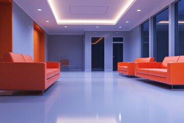 waiting room with orange couches