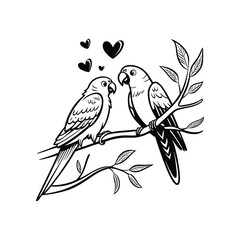 sticker of black and white cute love birds
