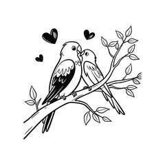 sticker of black and white cute love birds

