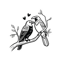 sticker of black and white cute love birds
