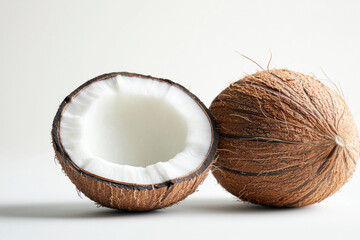 Fresh coconut with fibrous shell and white flesh