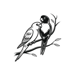 Fototapeta premium sticker of black and white cute love birds 
