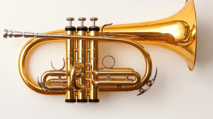 Fototapeta premium Golden flugelhorn with radiant brass finish on white background