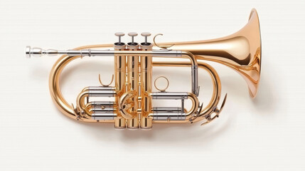 Obraz premium Golden flugelhorn with radiant brass and silver accents