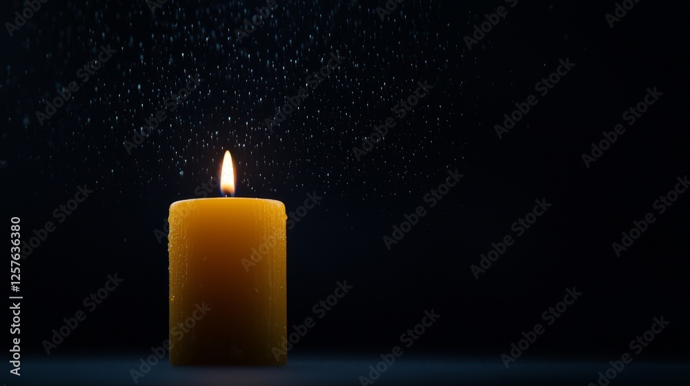 Sticker A single yellow candle on a dark background with raindrops