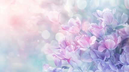 Fototapeta premium Dreamy pastel tulips with soft bokeh background