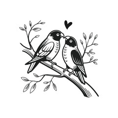 sticker of black and white cute love birds
