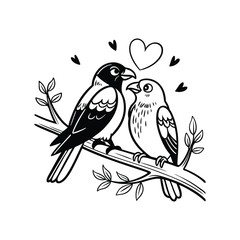 sticker of black and white cute love birds
