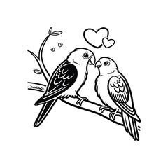 sticker of black and white cute love birds
