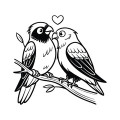 sticker of black and white cute love birds
