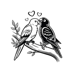 sticker of black and white cute love birds
