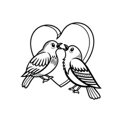 sticker of black and white cute love birds
