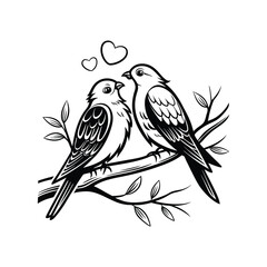 sticker of black and white cute love birds
