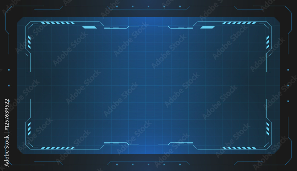Poster Dark blue HUD frames. Vector technology digital control panel design. Modern futuristic user interface.Technology vector illustration