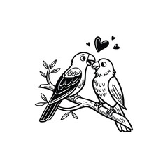 sticker of black and white cute love birds
