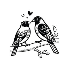sticker of black and white cute love birds
