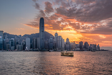 Hong Kong Victoria Harbour skyline sunset view