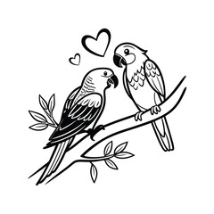 sticker of black and white cute love birds
