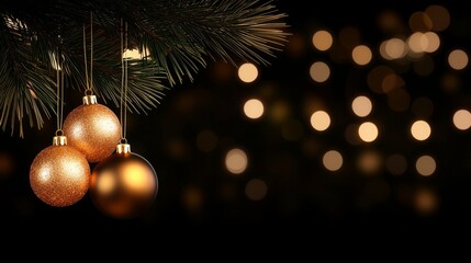 Fototapeta premium A bunch of gold ornaments hanging from a tree branch