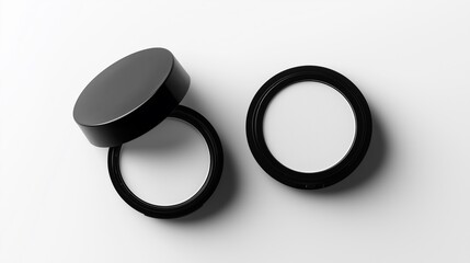 A makeup powder compact on a bright background.