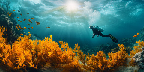 Underwater exploration adventure coral reef photography marine environment diver perspective discovering ocean life