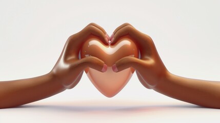 Fototapeta premium A heart-hands emoji featuring two lifelike hands forming a heart shape, with soft skin textures and warm color tones. The white background keeps the focus on the design.