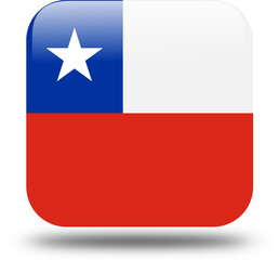 chile Flag – 3D Square Icon Style with Drop Shadow, High Resolution PNG	