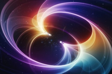 Obraz premium Abstract cosmic artwork depicting swirling nebulae and celestial bodies, glowing with vibrant colors in a dark space.