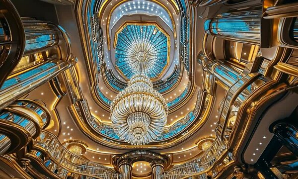 Opulent Grand Staircase and Crystal Chandelier in a Luxurious Interior