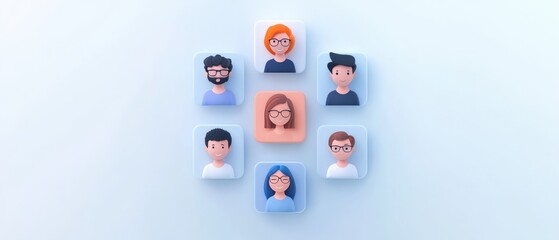 team of stylized 3d characters on light background.