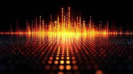 Digital Pulse: Abstract digital landscape illuminated by vibrant pulses of orange and red light, creating a futuristic and dynamic visual that symbolizes data flow, energy, and connection.