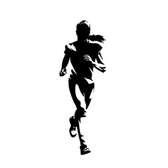 Running young girl, high contrast silhouette illustration, front view. Run, isolated vector drawing