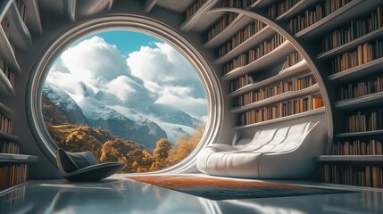 Fototapeta premium A comfortable reading bookshelf in a home library.