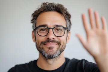 Man with Glasses Waving Hello