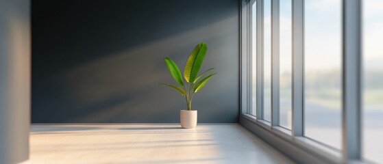 plant in modern office space by window