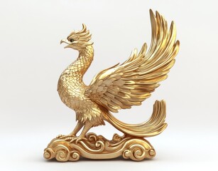 Fototapeta premium a brass phoenix bird figurine on white background.