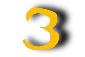Fototapeta premium Number three from yellow paper transparent background