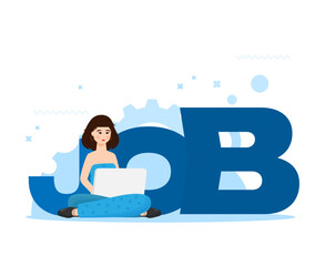 Flat vector illustration, job search, recruitment, workgroup, freelance, web graphic design