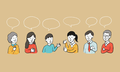 相談する3世代家族のイラスト